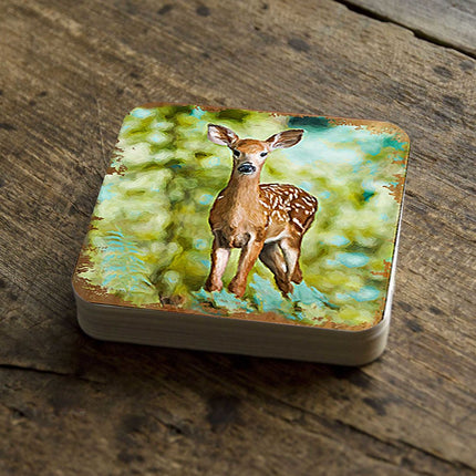 Forest Deer Wooden Cork Coasters Gift Set of 4 by Nature Wonders - Nature Wildlife Decor  - 95290C-S4-2