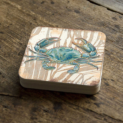 Crab Coastal Wooden Cork Coasters Gift Set of 4 by Nature Wonders - 95224-2C-S4-1