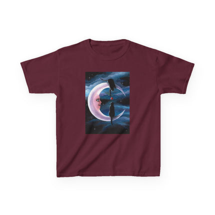 Kids Moon Dreamer Tee — Black Cats on Crescent Moon Graphic