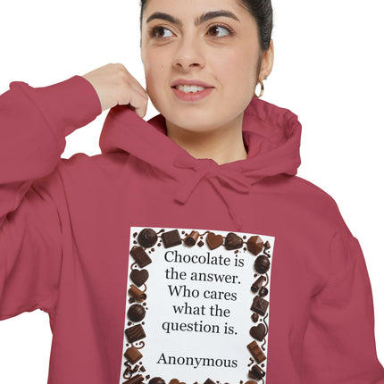 Chocolate Quote Hoodie — "Chocolate is the answer" Cozy Graphic Sweatshirt