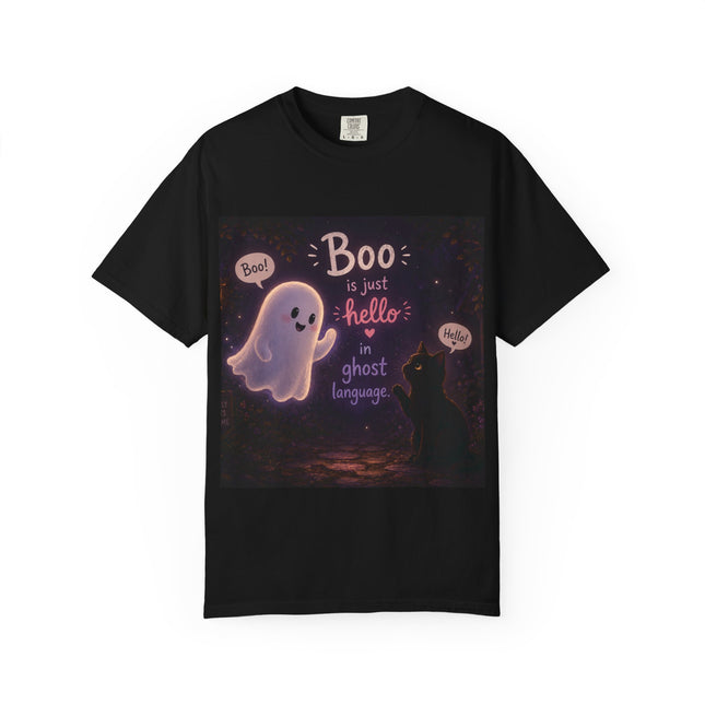 Halloween Ghost T-Shirt — “Boo is just hello in ghost language” Cute Spooky Tee