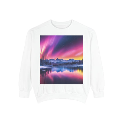 Aurora Lake Crewneck Sweatshirt — Colorful Northern Lights Landscape