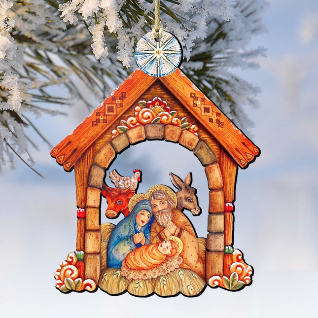 Village Nativity Christmas Wooden Ornaments by G. DeBrekht - Nativity Holiday Decor - 8152630-0