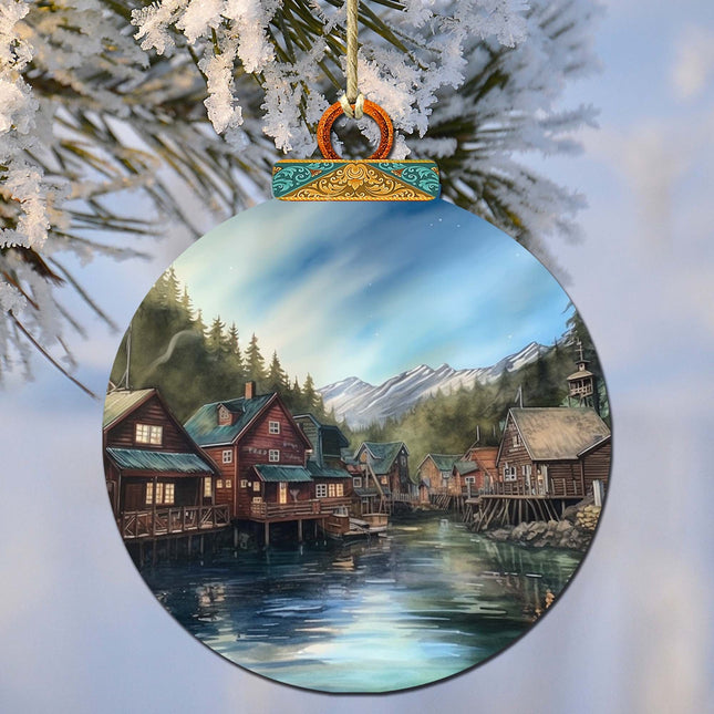 Frozen Horizon Chalets Wooden Ornaments by G.Debrekht - Wildlife Holiday Decor - 870015-0