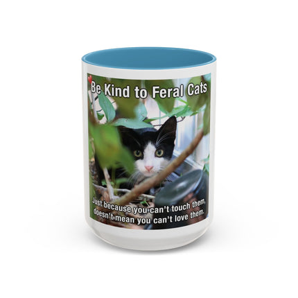 Be Kind to Feral Cats Accent Coffee Mug — Animal Rescue Cat Lover Gift (11/15oz)