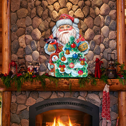 Santa Tree Decorating Christmas Door Decor by G. DeBrekht - Christmas Santa Snowman Decor - 8119181H-1