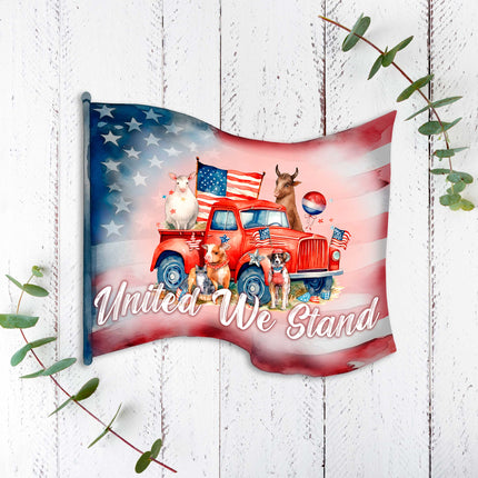Front door welcome sign American flag United we stand Front porch Patriotic wreath Main entrance banner Welcome sign - Wooden front porch decor - 933106H-2