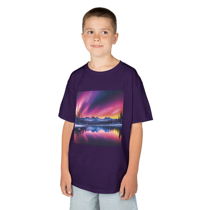 Kids Tee — Colorful Northern Lights Mountain Print