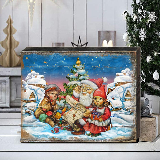 Vintage Christmas Santa Wooden Wall Art by G. DeBrekht - Christmas Santa Snowman Decor - 8173841B-0