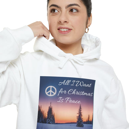 Peaceful Christmas Hoodie – "All I Want for Christmas is Peace" Winter Tree Graphic
