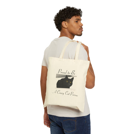 Tote Bag — "Proud to Be A Crazy Cat Person" Canvas Cat Lover Tote