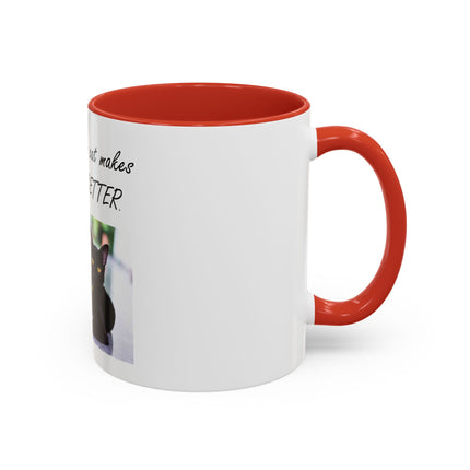 Cat Lover Accent Coffee Mug — "In my world, a cat makes everything BETTER" (11/15oz)