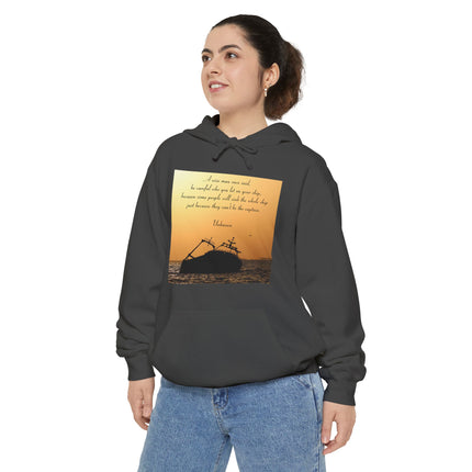 Sinking Ship Hoodie — "Be careful who you let on your ship" Quote Sunset Silhouette