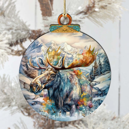 Mighty Moose Of Alaska Wooden Ornaments by G.Debrekht - Wildlife Holiday Decor - 870054-2