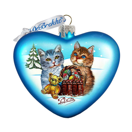 Kitty Cats Love Heart Glass Ornament by G. DeBrekht - Christmas Decor - 753-001-2
