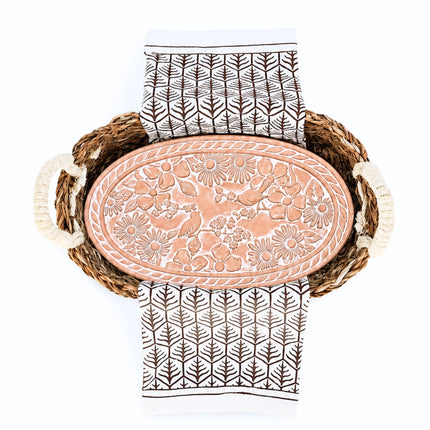 Bread Warmer & Basket Gift Set with Tea Towel - Garden Oval-5