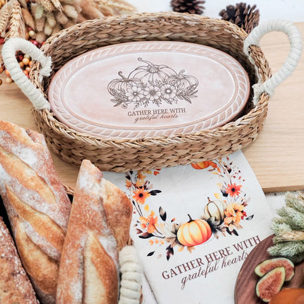 Bread Warmer & Basket Gift Set with Tea Towel - Pumpkin Oval-2
