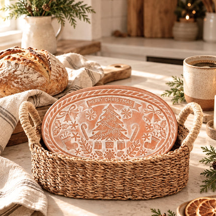 Bread Warmer & Basket Gift Set with Tea Towel - Christmas Oval-3