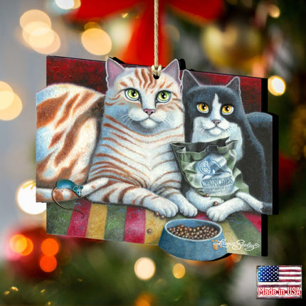 Dinner N Movie Cat Wooden Ornaments by Laura Seeley - Pets Dog and Cats Decor - 8512069-LS-1