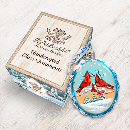 Winter Cardinals Mercury Glass Ornament by G. DeBrekht - Wildlife Holiday Decor - 771014-2