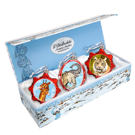 Safari Mercury Glass Ornaments Set of 3 by G. DeBrekht - Wildlife Holiday Decor - 770124S3-4
