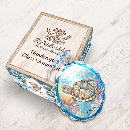 Glass Christmas Ornaments - Turtle Keepsake Glass Ornaments by G. Debrekht - Coastal Holiday Decor - 777396-4