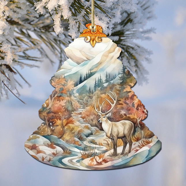 Snowy Summit Elk Tree Wooden Ornaments by G.Debrekht - Wildlife Holiday Decor - 870005-0