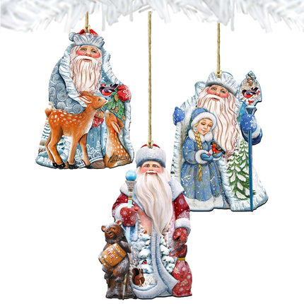 Story of Father Frost Wooden Ornaments Set of 3 by G. DeBrekht - Christmas Santa Snowman Decor - 8100023S3-1
