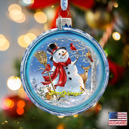 Happy Snowman Glass Ornament Set of 3 by D. Gelsinger - Christmas Santa Snowman Decor - 73743-S3-DG-3