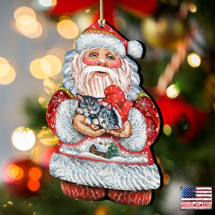 Kitten Holiday Santa Wooden Ornaments by G. DeBrekht - Christmas Santa Snowman Decor - 8117808-2