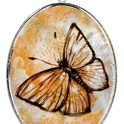 Butterfly Silver Plated Mother of Pearl Jewelry Pendant Necklace - 44037O-0