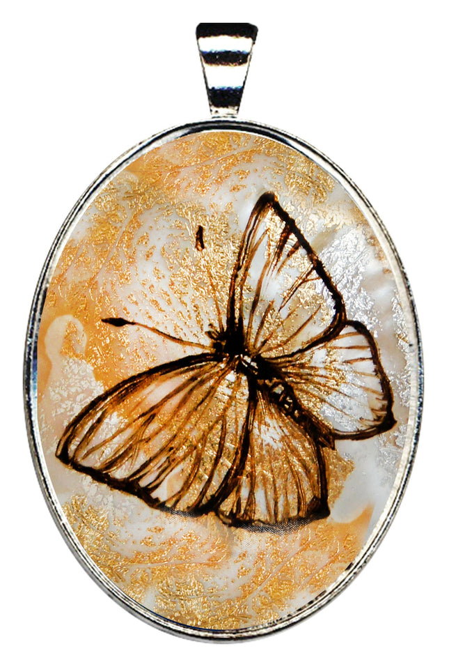 Butterfly Silver Plated Mother of Pearl Jewelry Pendant Necklace - 44037O-0