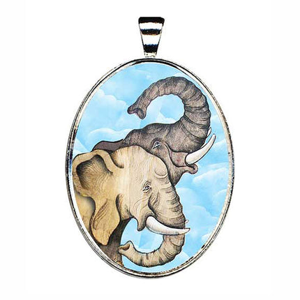 Elephant Trunks Silver Plated Mother of Pearl Jewelry Necklace - 44017-0