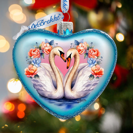 Swan Love Heart Glass Ornament by G. Debrekht - Christmas Decor - 753-012-2