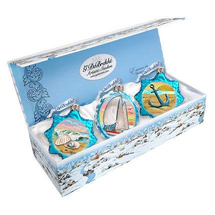 Nautical Mercury Glass Ornaments Set of 3 by G. DeBrekht - Coastal Holiday Decor - 770131S3-4