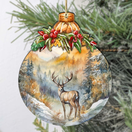 Elk in Mountain's Nature Beauty Wooden Ornaments by G.Debrekht - Wildlife Holiday Decor - 870027-1