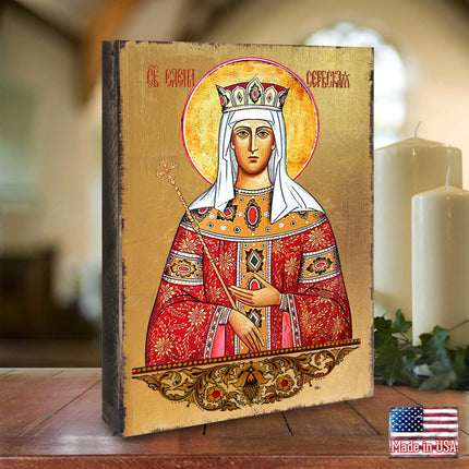 Saint Elena Wooden Gold Plated Religious Orthodox Sacred Icon - Inspirational Icon Decor - 85061-1