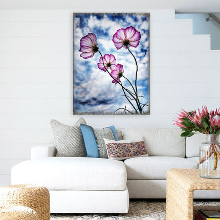 Flowers and Sky Art Wooden Wall Art by Nature Wonders - Nature Wildlife Decor  - 95393B-3