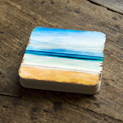 Beach Coastal Wooden Cork Coasters Gift Set of 4 by Nature Wonders - Coastal Sea-Life Decor - 95226C-S4-1