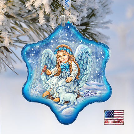 Baby Angel with Bunny Glass Ornament by G. DeBrekht - Nativity Holiday Décor - 754-015-2