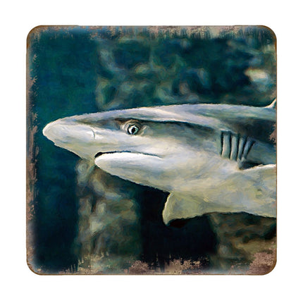 Shark Coastal Wooden Cork Coasters Gift Set of 4 by Nature Wonders - Coastal Sea-Life Decor - 95324C-S4-2