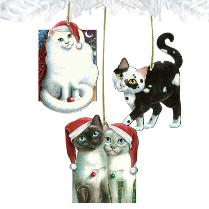 Christmas Cats Wooden Ornaments Set of 3 by Laura Seeley - Pets Dog and Cats Décor - 8100099S3-LS-1