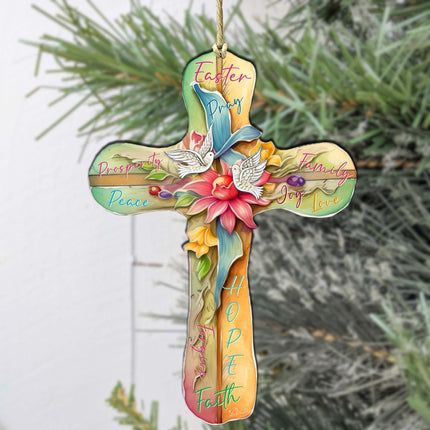 Easter Cross with Doves Wooden Ornaments by G. DeBrekht Easter Spring Decor - 8688167-3