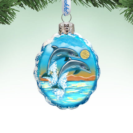Flower Dolphins Mercury Glass Ornament by G. DeBrekht - Coastal Holiday Decor - 777373-0