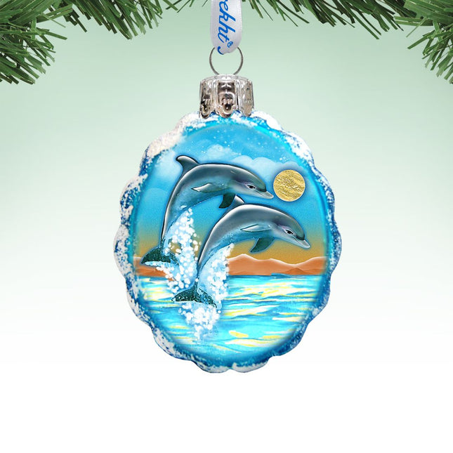 Flower Dolphins Mercury Glass Ornament by G. DeBrekht - Coastal Holiday Decor - 777373-0