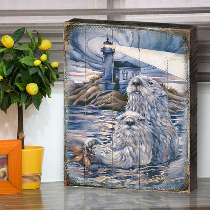 Starlight Otter Lighthouse Wooden Wall Art by J. Bergsma - Nature Wildlife Decor  - 8592572BP-JB-1