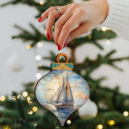 Holiday Coastal Ornaments - Sailboat Symphony Wooden Ornaments by G.Debrekht Coastal Holiday Decor - 8688172-3