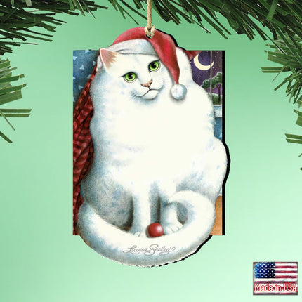 Marshmallow Santa Cat Wooden Ornaments Pets by Laura Seeley - Pets Dog and Cats Decor - 8512058-LS-2