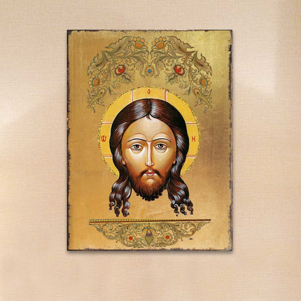 The Holy Face Wooden Gold Plated Religious Orthodox Sacred Icon - Inspirational Icon Decor - 85018-0