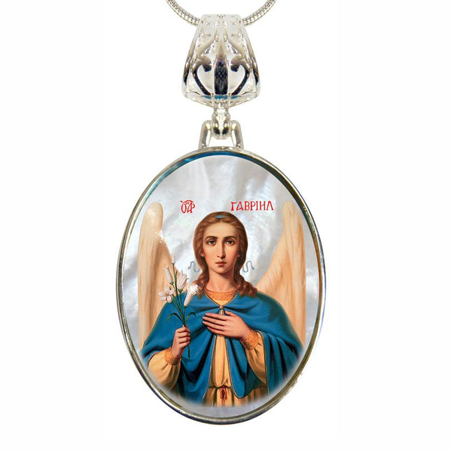 Saint Gabriel the Archangel Silver Plated Mother of Pearl Necklace - 43040-0